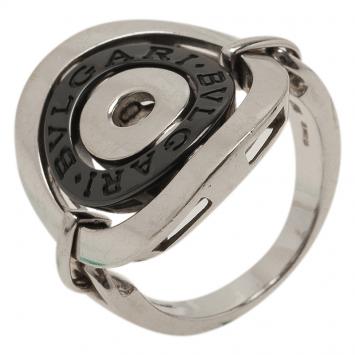 Pre Owned Bvlgari Cerchi Black Ceramic White Gold Ring Size 54