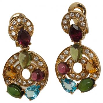Pre Owned Bvlgari Astrale Colored Gemstones Yellow Gold Earrings