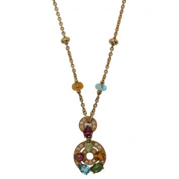 Pre Owned Bvlgari Astrale Multicolored Gemstones Large Yellow Gold  Pendant Necklace