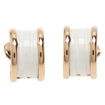 Pre Owned Bvlgari B.Zero1 White Ceramic Rose Gold Earrings