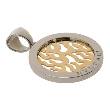 Pre Owned Bvlgari Tondo Fire Stainless Steel and Yellow Gold Medium Pendant