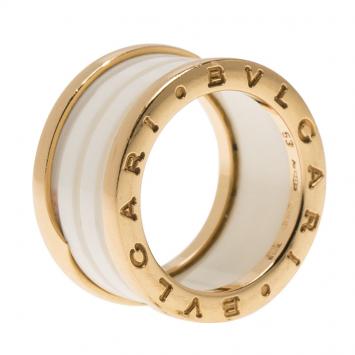 Pre Owned Bvlgari B.Zero1 4-Band White Ceramic Rose Gold Ring Size 53