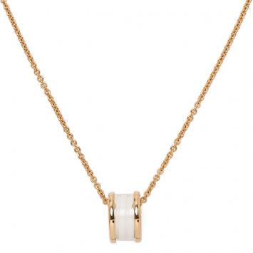 Pre Owned Bvlgari B.Zero1 White Ceramic Rose Gold Pendant Necklace