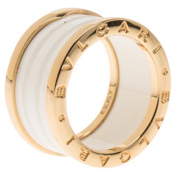 Pre Owned Bvlgari B.Zero1 White Ceramic Rose Gold Band Ring Size 54