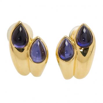 Pre Owned Bvlgari Vintage Amethyst Yellow Gold Clip-on Earrings