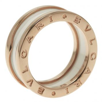 Pre Owned Bvlgari B.Zero1 White Ceramic Rose Gold Band Ring Size 55