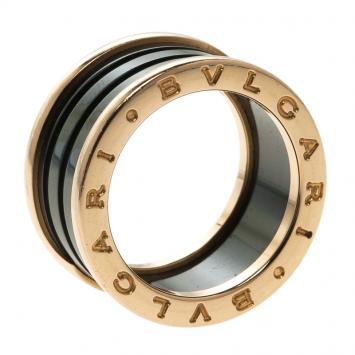 Pre Owned Bvlgari B.Zero1 4-Band Black Ceramic Rose Gold Ring Size 55