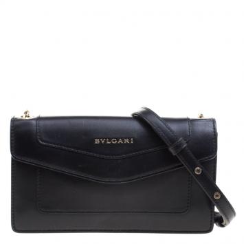 Pre Owned Bvlgari Black Leather Forever Crossbody Bag