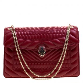 Pre Owned Bvlgari Red Quilted Scaglie Leather Medium Serpenti Forever Shoulder Bag