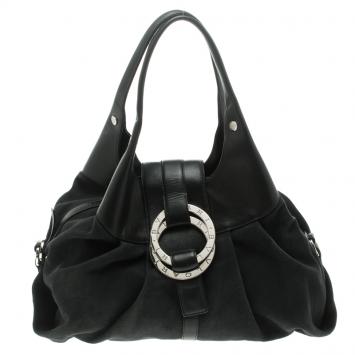 Pre Owned Bvlgari Black Fabric and Leather Chandra Hobo