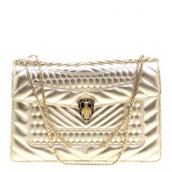 Pre Owned Bvlgari Gold Quilted Scaglie Leather Medium Serpenti Forever Shoulder Bag