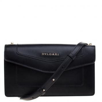 Pre Owned Bvlgari Black Leather Forever Crossbody Bag