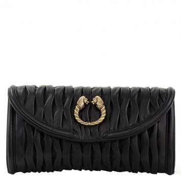 Pre Owned Bvlgari Black Pleated Leather Leoni Clutch