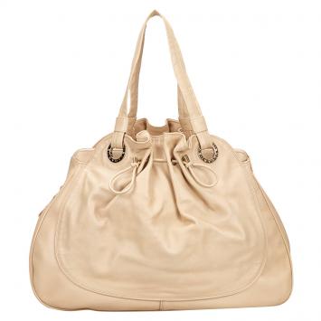 Pre Owned Bvlgari Beige Leather Ruched Hobo