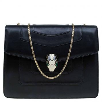 Pre Owned Bvlgari Black Leather Medium Serpenti Shoulder Bag