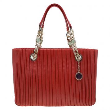 Pre Owned Bvlgari Red Nappa Leather Monte Plisse Shopping Tote