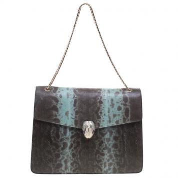 Pre Owned Bvlgari Brown/Turquoise Snake Skin Large Serpenti Forever Shoulder Bag