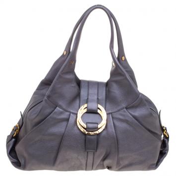 Pre Owned Bvlgari Metallic Grey Leather Chandra Hobo