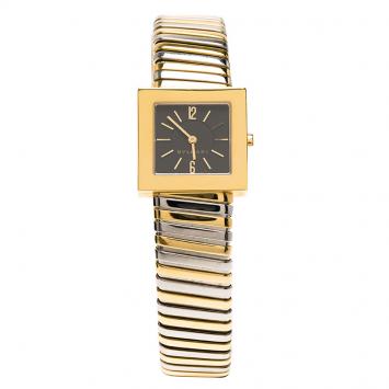 Pre Owned Bvlgari Black 18K Yellow Gold and Stainless Steel Tubogas Women's Wristwatch 22MM