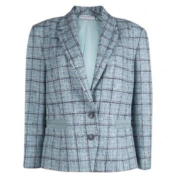 Pre Owned Carolina Herrera Powder Blue Checked Tweed Blazer XL