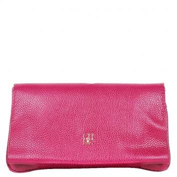 Pre Owned Carolina Herrera Pink Leather Flap Bag With Gold Chain