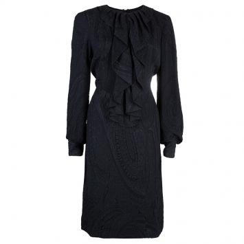 Pre Owned Carolina Herrera Black Ruffle Neck Dress M