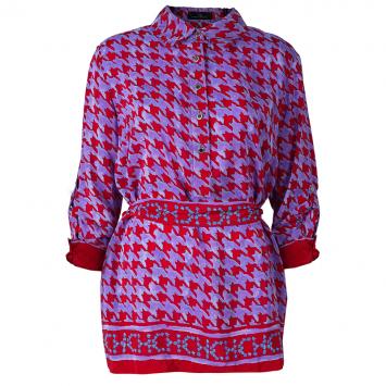 Pre Owned Carolina Herrera Purple Red Houndstooth Printed Top L