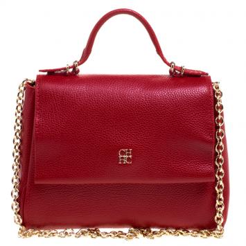 مملوكة مسبقًا Carolina Herrera Red Leather Minuetto Flap Bag