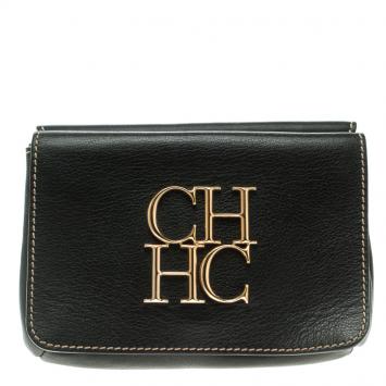 Pre Owned Carolina Herrera Black Leather Clutch