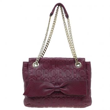 Pre Owned Carolina Herrera Burgundy Leather Holly Shoulder Bag