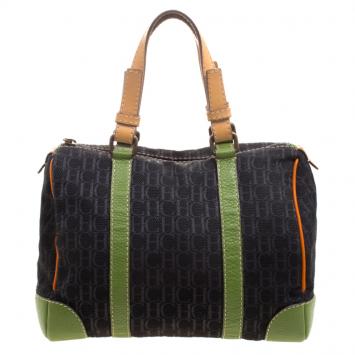 Pre Owned Carolina Herrera Multicolor Monogram Canvas and Leather Boston Bag