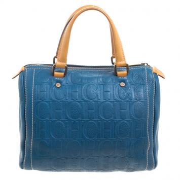 Pre Owned Carolina Herrera Blue Leather Andy Boston Bag