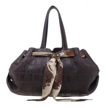 Pre Owned Carolina Herrera Brown Monogram Embossed Scarf Tote