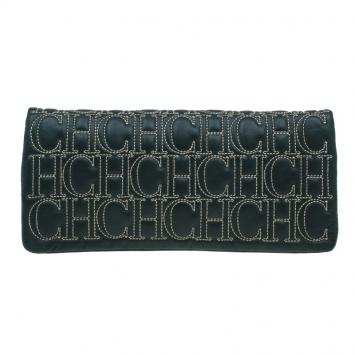 Pre Owned Carolina Herrera Olive Monogram Leather Jerry Clutch
