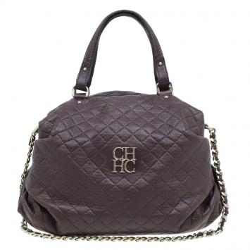 Pre Owned Carolina Herrera Brown Quilted Leather Chain Satchel Bag