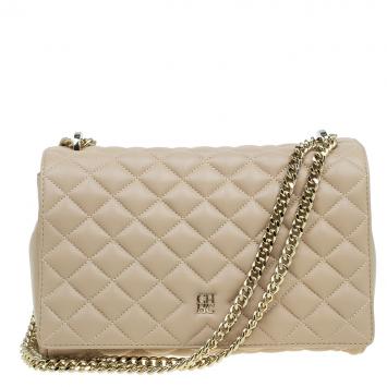 Pre Owned Carolina Herrera Cream Quilted Leather Crossbody Bag