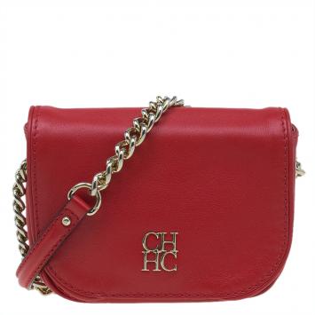 Pre Owned Carolina Herrera Red Leather Crossbody Bag