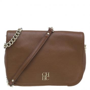 Pre Owned Carolina Herrera Brown Leather New Baltazar Flap Shoulder Bag