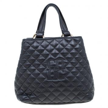 Pre Owned Carolina Herrera Black Quilted Leather Tote