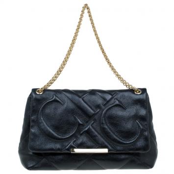 Pre Owned Carolina Herrera Black Quilted Leather Flap Chain Shoulder Bag