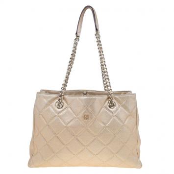 Pre Owned Carolina Herrera Metallic Gold Leather Shopper Tote