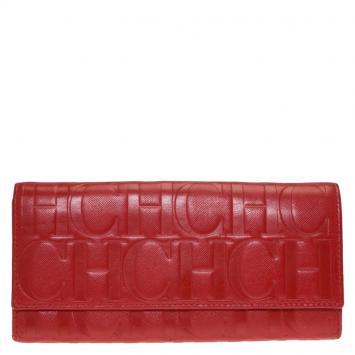 Pre Owned Carolina Herrera Red Monogram Leather Continental Wallet