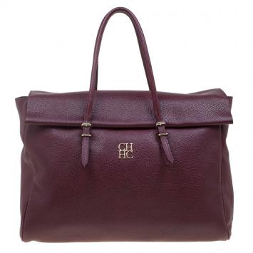 Pre Owned Carolina Herrera Burgundy Leather Tempo Collection Adagio Tote
