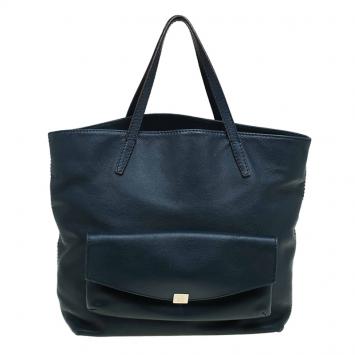 Pre Owned  Carolina Herrera Navy Blue Leather Envelope Pocket Tote