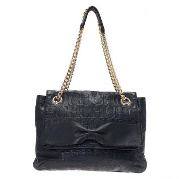 Pre Owned Carolina Herrera Black Monogram Leather Audrey Shoulder Bag