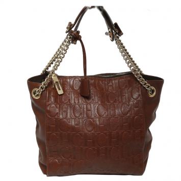 Pre Owned Carolina Herrera Brown Monogram Leather Shoulder Bag