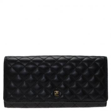 Pre Owned Carolina Herrera Black Quilted Leather Continental Wallet