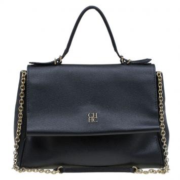 Pre Owned Carolina Herrera Black Leather Minueto Flap Bag