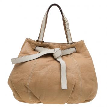 Pre Owned Carolina Herrera Tan Leather Tie Tote