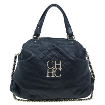 Pre Owned Carolina Herrera Black Leather Quilted Chain Satchel